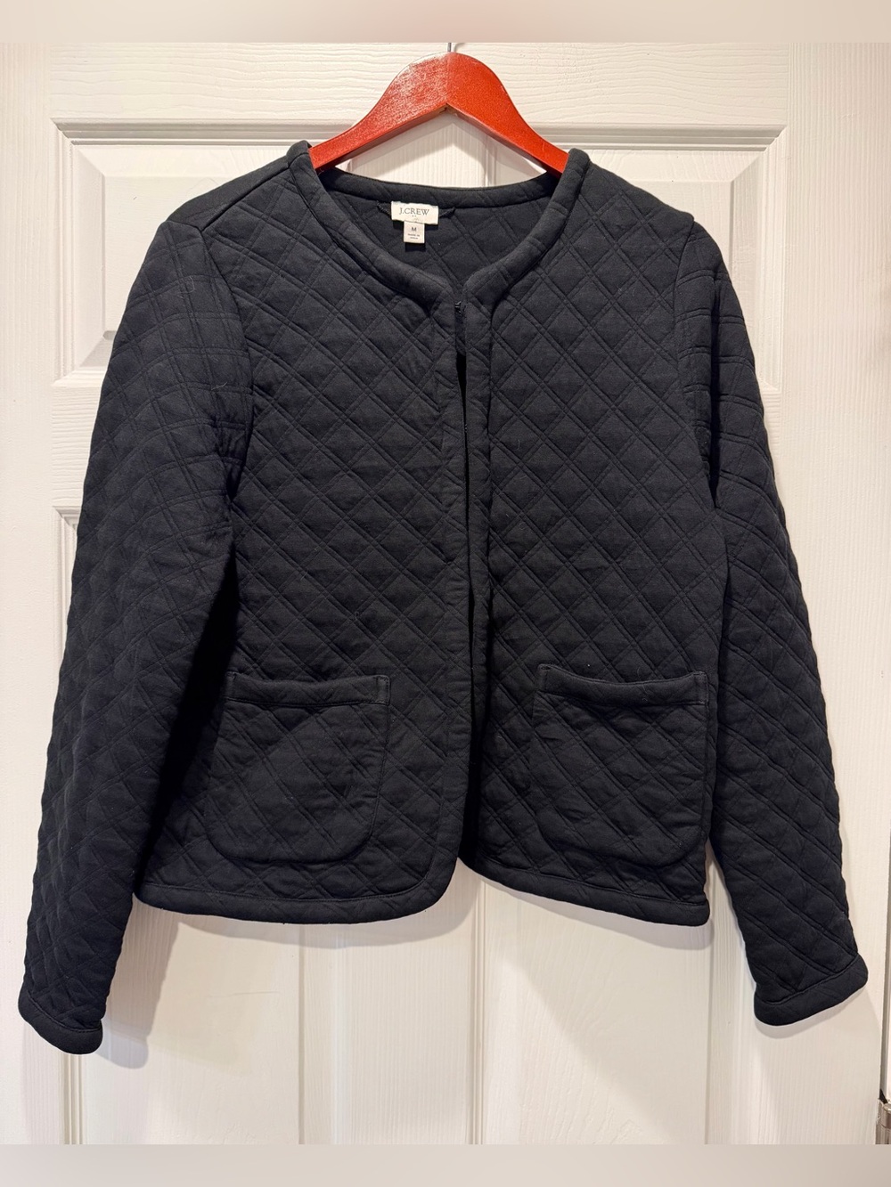 J.Crew size medium diamond-quilted knit black jacket
